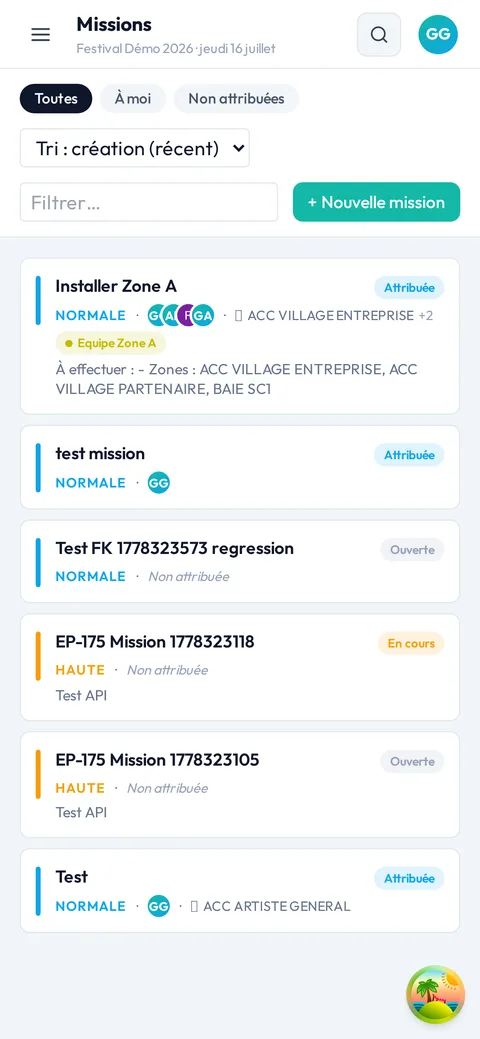 Liste des missions sur smartphone.